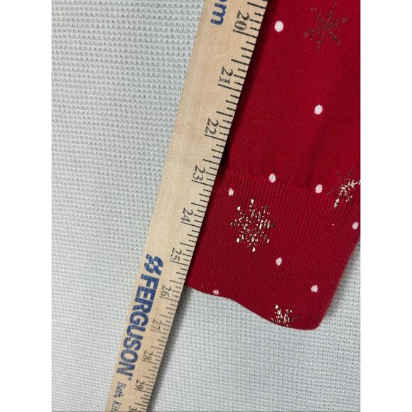 Lands’ End Supima Cotton Red Snowflake Cardigan Women’s L Holiday Sweater - Picture 9 of 10